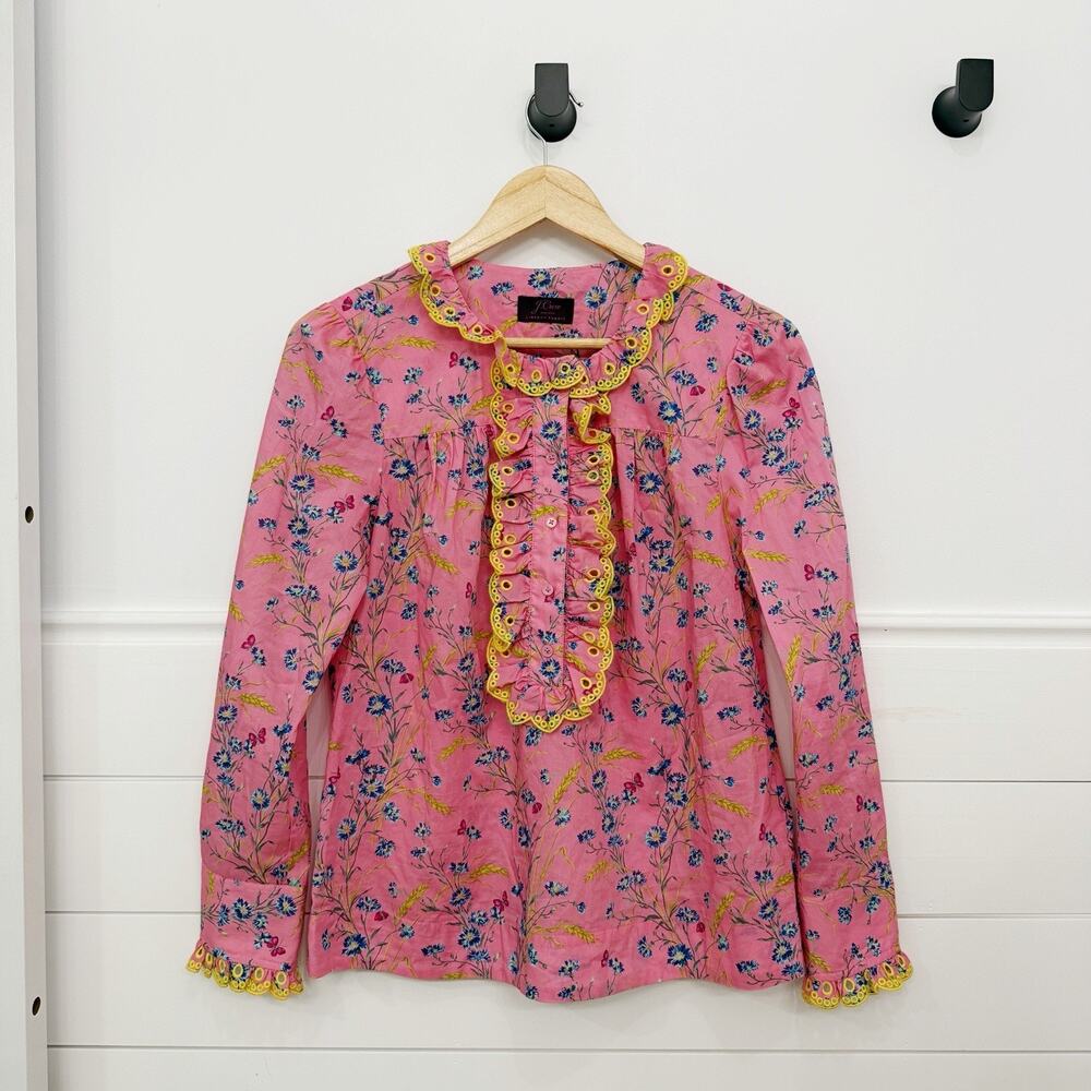 Women’s J. Crew Poplin Ruffle Blouse In Pink Liberty Size M?*